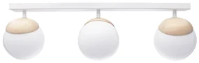 Stropné svietidlo Sfera, 3x biele sklenené tienidlo, w/drevo