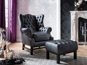 furniture-nabytek.cz - Masívny taburet Chesterfield Kingsfield z pravej kože, čierny – 61×46×43 cm