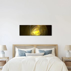 Obraz žltej abstraktnej špirály (s hodinami) (90x30 cm)