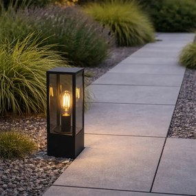 Vonkajšia stojaca lampa čierna s dymovým sklom 40 cm IP44 - Charlois
