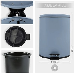 Svetlomodrý nášľapný oceľový odpadkový kôš 3 l Adelar – Spirella