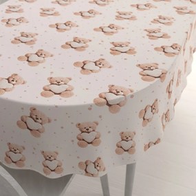 Biante Detský bavlnený oválny obrus Sandra SA-721 Medvedíky so srdiečkami na púdrovo ružovom 140x180 cm
