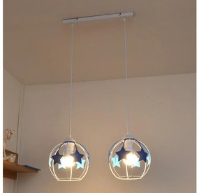 Detský luster na lanku STARS 2xE27/15W/230V modrá/biela