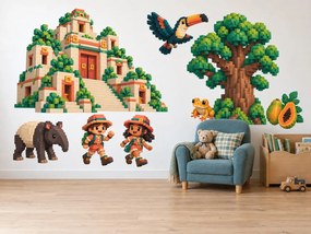 Minecraft Výprava k chrámu v džungli džunglové voxelové nálepky na stenu pre malých bádateľov arch 46 x 34 cm