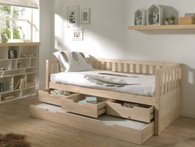 Detská posteľ ferizo dva rady šuplíkov 90 x 200 cm hnedá MUZZA