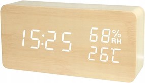 Elektronický budík s teplomerom a vlhkomerom VERK - USB - drevený dekor
