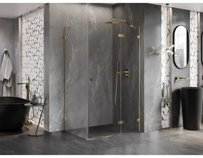 Mexen Lunar, pravostranný výklopný sprchový kút 95 x 90 cm, 8mm číre sklo, zlatý profil, 834-095-090-50-00-P