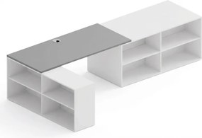 Kancelársky písací stôl s úložným priestorom BLOCK B02, 320x160 cm, biela/grafit