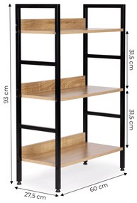 Moderný regál LOFT s 3 policami, 93 cm
