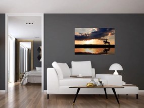 Obraz - Jazdec na koni pri západe slnka (90x60 cm)