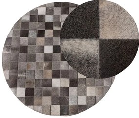 Okrúhly kožený koberec ⌀ 140 cm sivý BERGAMA Beliani