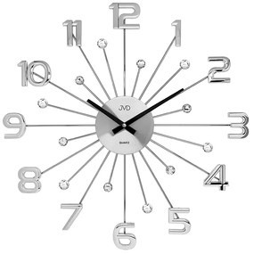 Dekoratívne nástenné hodiny JVD HT109.1 (49 cm) – strieborné s kryštálmi