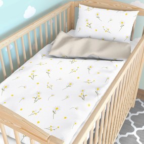 Goldea detské bavlnené obliečky do postieľky duo - harmanček s latte 100 x 135 a 40 x 60 cm