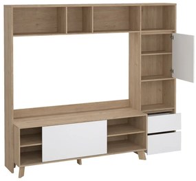 Biela/v prírodnej farbe TV zostava v dekore duba 209x183x48 cm Next – Tvilum