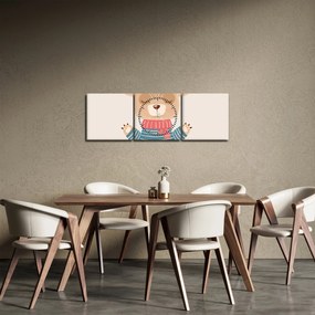 Obraz - Béžový medvedík s korunkou (s hodinami) (90x30 cm)