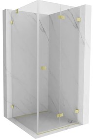 Mexen Lunar-F, 1-krídlový sprchový kút so skladacími dverami, pravý, 70 x 70 cm, 8mm číre sklo, zlatý matný profil, 836-070-070-55-00-P