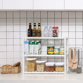 Bambusový 3-úrovňový regál, výškovo nastaviteľný, biela farba