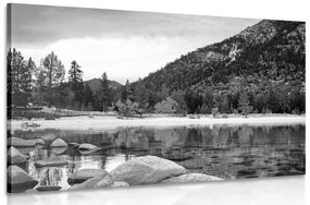 Obraz jazero v nádhernej prírode v čiernobielom prevedení Varianta: 120x80