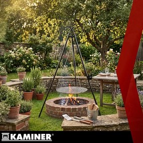 Záhradný gril Kaminer Tripod – trojnožka s nastaviteľným roštom 70 cm