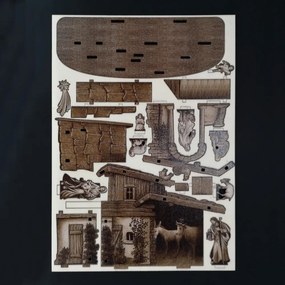 AMADEA Drevený skladací betlehem sépiový 3D 12 cm