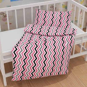 Biante Detské bavlnené posteľné obliečky do postieľky Sandra SA-377 Ružovo-sivo-čierne cik-cak pásiky Do postieľky 100x135 a 40x60 cm