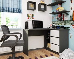 Rohový PC stolík Balcon (grafit + biela) (P). Vlastná spoľahlivá doprava až k Vám domov. 1117083