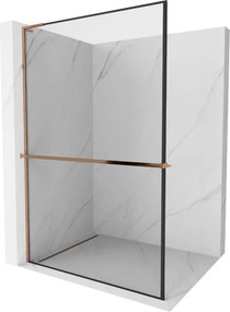 Mexen Kioto+ L, sprchová zástena Walk-In s poličkou a vešiakom 60 x 200 cm, 8mm číre sklo čierny vzor, ružové zlato profil, 800-060-123-60-70