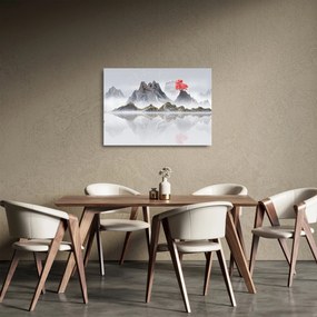 Sklenený obraz - Hory v hmle (70x50 cm)