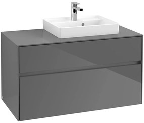 VILLEROY &amp; BOCH Collaro závesná skrinka pod umývadlo na dosku (umývadlo vpravo), 2 zásuvky, 1000 x 500 x 548 mm, Glossy Grey, C01500FP