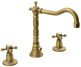 Sapho Sapho, ANTEA trojprvková umývadlová batéria s retro hubicou, s výpusťou, bronz, 3226