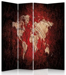 Gario Paraván Rustikálna mapa sveta v červenej farbe Rozmery: 145 x 170 cm, Prevedenie: Klasický paraván