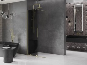 Mexen Velar, sprchová zástena s posuvnými dverami Walk-in 90 x 200 cm, 8mm šedé sklo, zlatá lesklá, 871-090-000-43-50