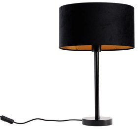 Stolová lampa čierna s oválnym zamatovým tienidlom čiernym 35 cm - Simplo