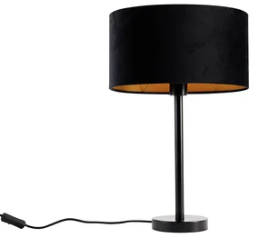 Stolová lampa čierna s oválnym zamatovým tienidlom čiernym 35 cm - Simplo