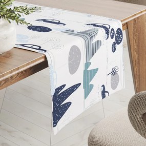 Biante Detský bavlnený behúň na stôl Sandra SA-685 Modré autá medzi stromami na bielom 45x180 cm