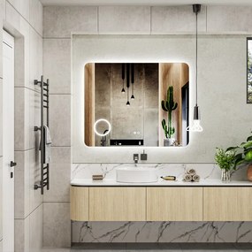 Erga Myra, LED zrkadlo 100x80 cm s kozmetickým zrkadlom 3x zväčšenie, 4114 lm, 3 farby svetla, zadné osvetlenie, ERG-V01-MYRA-1080-00