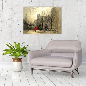 Sklenený obraz - Skica mestečka (70x50 cm)