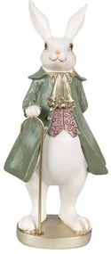 Dekorácia biely králik v kabáte s palicou - 12*9*26 cm