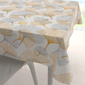 Biante Bavlnený štvorcový obrus Sandra SA-745 Sivo-horčicové ginkgo listy na bielom 110x110 cm