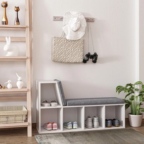 HOMCOM 2 v 1 úložná lavička s 5 priehradkami a 2 vankúšmi, knihovna 108 x 30 x 60 cm biela šedá | Aosom