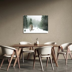 Sklenený obraz leoparda v snehu (70x50 cm)