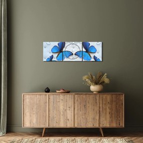 Obraz - Modré motýle (s hodinami) (90x30 cm)