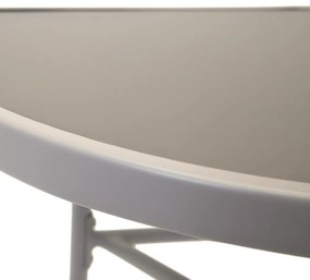 Pologuľatý balkónový stolík béžový – sklenený s kovovou konštrukciou