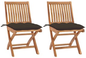 Záhradné stoličky 2 ks, sivohnedé podložky, tíkový masív 3062456