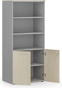 Kombinovaná kancelárska skriňa PRIMO GRAY, nízke dvere, 800 x 500 x 1781 mm, sivá/breza