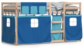 Poschodová posteľ so závesmi modrá 90x190 cm masívna borovica 3283905