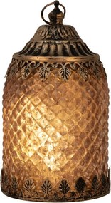 Hnedá sklenená svietiaca LED lampáš Balli - Ø 10*16 cm
