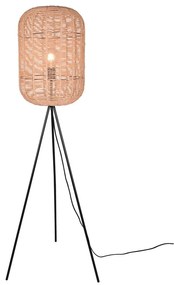 Béžová stojacia lampa s tienidlom z prútia a textilu (výška 150 cm) Runa – Trio