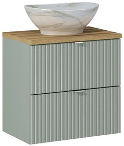 Závesná skrinka Line Reed Green Pati II s doskou a umývadlom zelená/dub evoke