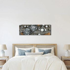 Obraz - strieborné vianočné dekorácie (s hodinami) (90x30 cm)